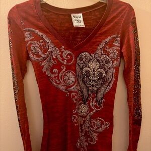 Corral Women's Red Embellished Long Sleeve Top